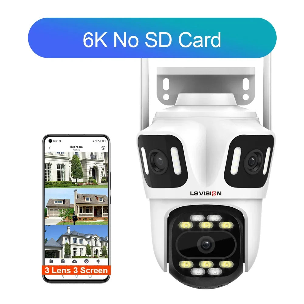 LS VISION 6K 12MP Trei ecrane WiFi IP Cameră de exterior Trei lentile Urmărire automată umană Camere de supraveghere rezistente la apă Aplicația iCSee