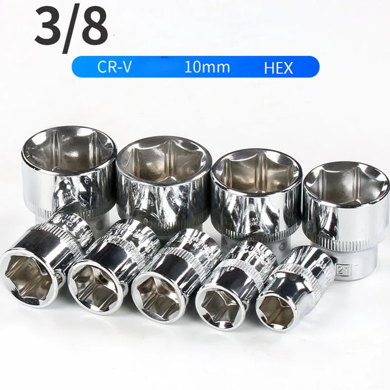 3/8" Hex Socket Wrench Head 10mm Drive Anti-rust Allen Key 6mm-24mm Socket Set Adapter Torque Spanner Auto Repair Tool 28mm Long