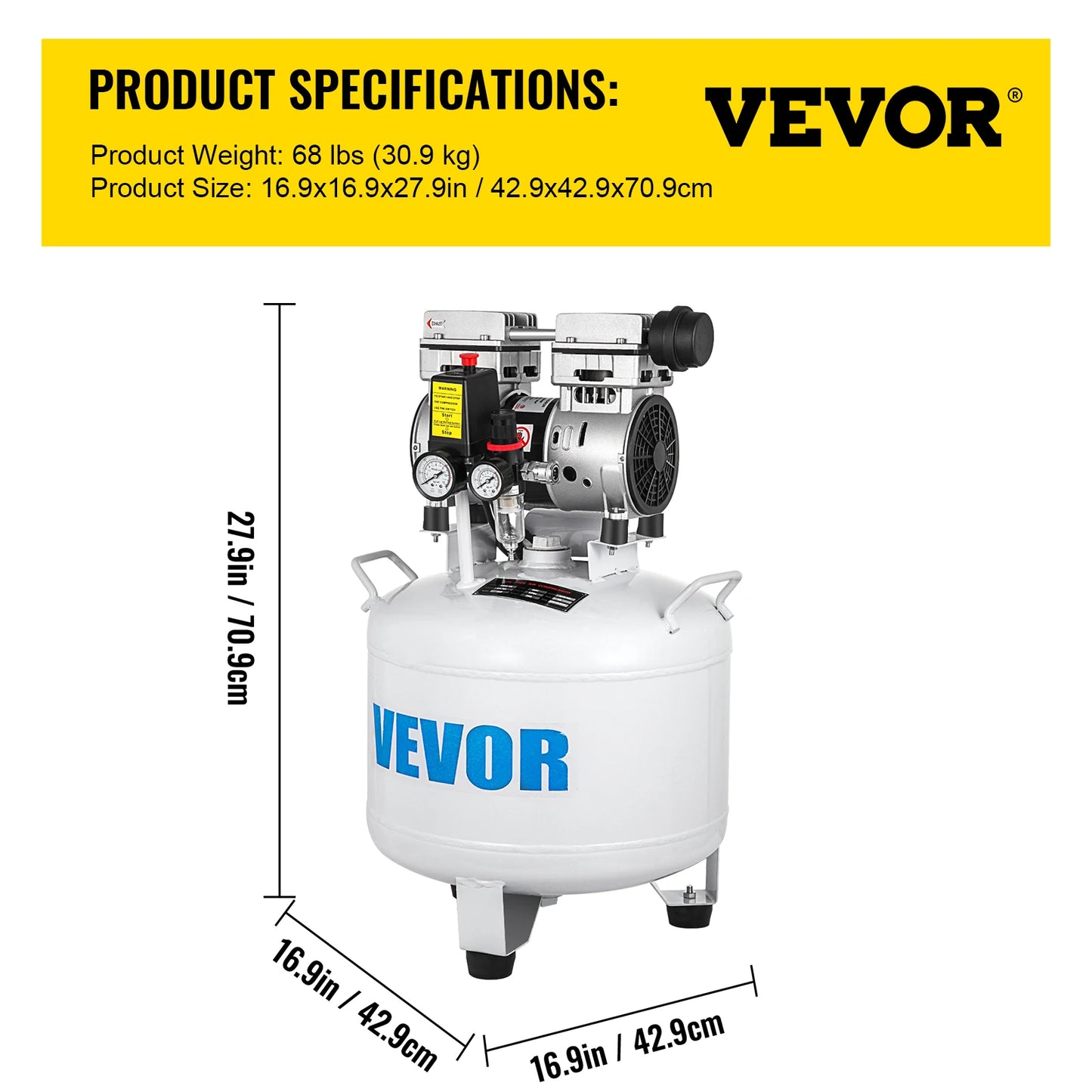 VEVOR Vertical Air Compressor 6.6/8.8 Gal Ultra Quiet Oil-Free Air Compressor 30L/40L Tank Silent Air Compressor 850W Low noise