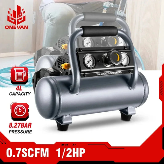 ONEVAN Portable Compact Air Compressor 1/2HP 0.7SCFM Oil-free 1 Gallon High Capacity 68db Low noise For Makita 18v Battery