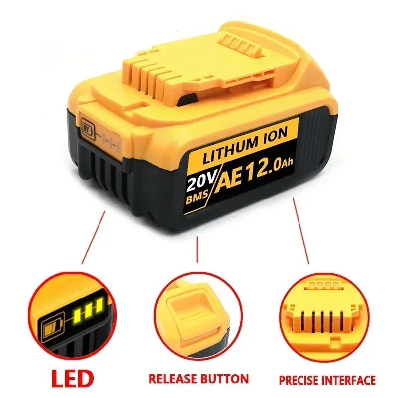 Baterie DCB200 20V Compatibilă cu scule electrice Dewalt 18V 12Ah unealtă electrică reîncărcabilă Baterii cu litiu 20V 18V 18v 12Ah