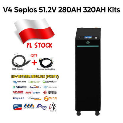 Poland Stock V4 Seplos Lifepo4 Battery Kits With 10A Active Balancer 51.2V 280AH 304AH 314AH Home Solar Free Shipping EU