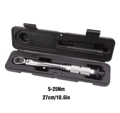 Professional Adjustable Torque Wrench Set 1/4'' Drive Spanner Hand Tool with 3/8 Adapter Ideal for Cars Motorbikes and Bicycles