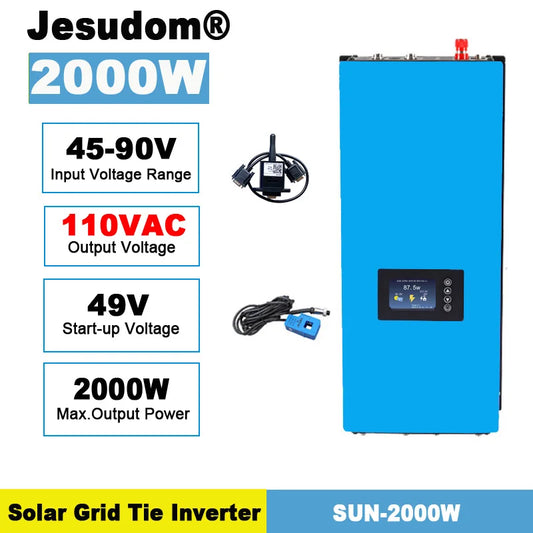 Invertor solar MPPT 2KW cu limitator 45-90VDC la AC 220-240V Funcționează pentru panou solar sau baterie