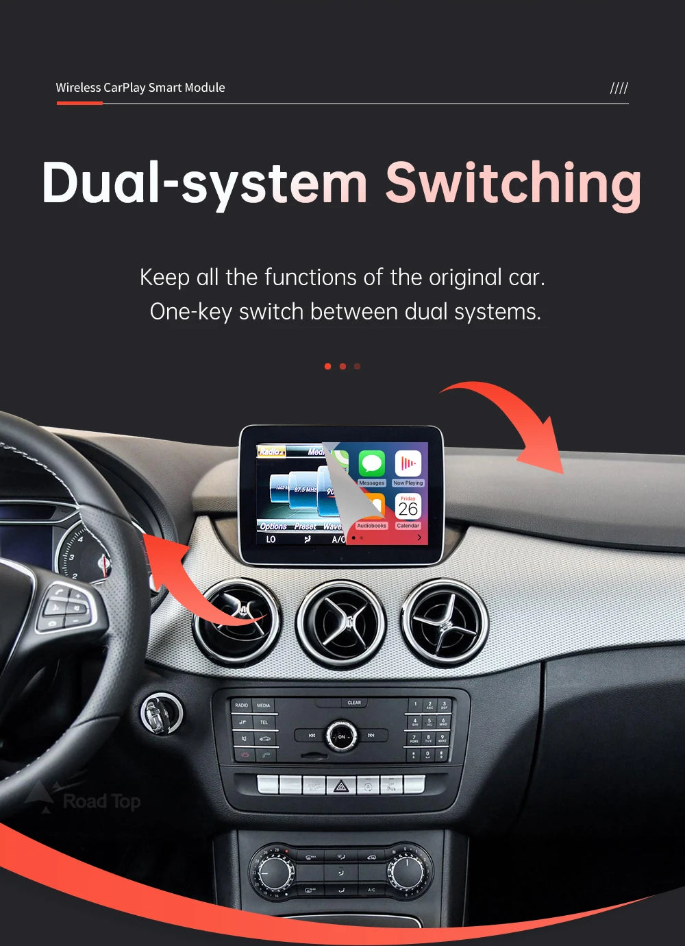 Road Top Wireless CarPlay for Mercedes Benz A B Class W176 W246 GLA CLA 2016-2018 with Android Auto Mirror Link AirPlay Function