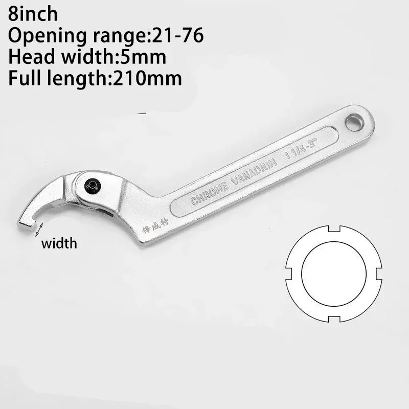 Adjustable Wrench Hook 19-51/32-76/51-120mm Hand Tools Spanner Square/Round Head CR-V Spanner Key for Round Bolt Hand Tools