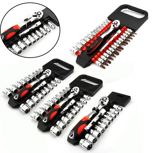 Crv Quick Release Reversible Ratchet Socket Wrench Set Tools with Hanging Rack 1/4"3/8''1/2'' Drive 6.35mm 10mm 12.5mm