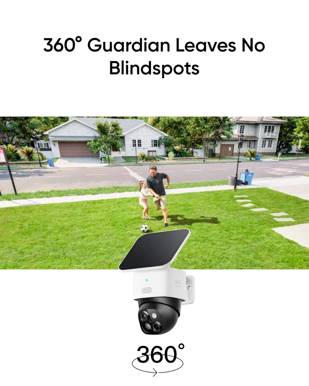 Caméra de sécurité solaire eufy SoloCam S340 Caméra extérieure sans fil Surveillance à 360° Aucun angle mort Wi-Fi 2,4 GHz Pas de frais mensuels