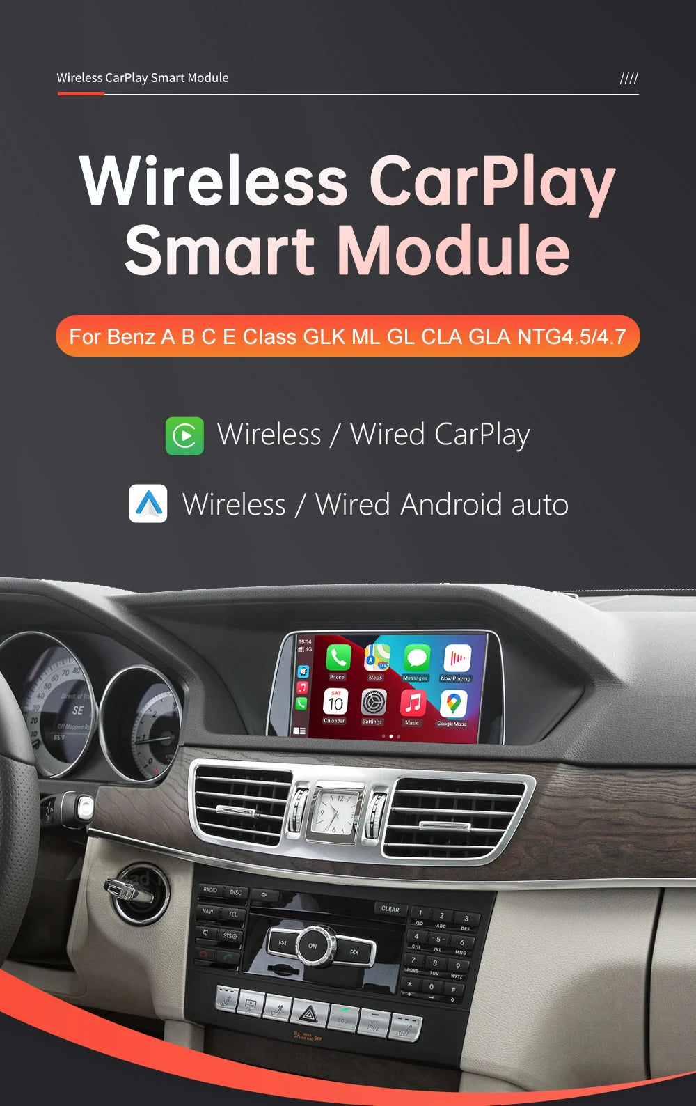 Wireless CarPlay For Mercedes Benz A B Class W176 W246 CLA GLA C-Class W204 E-Class W212 C207 CLS W218 ML GL GLK SLK R72 G W463