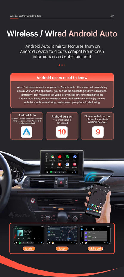 Road Top Wireless CarPlay for Audi A6 A7 2012-2018,with Android Auto Mirror Link AirPlay Bluetooth Rear Camera GPS Navigation