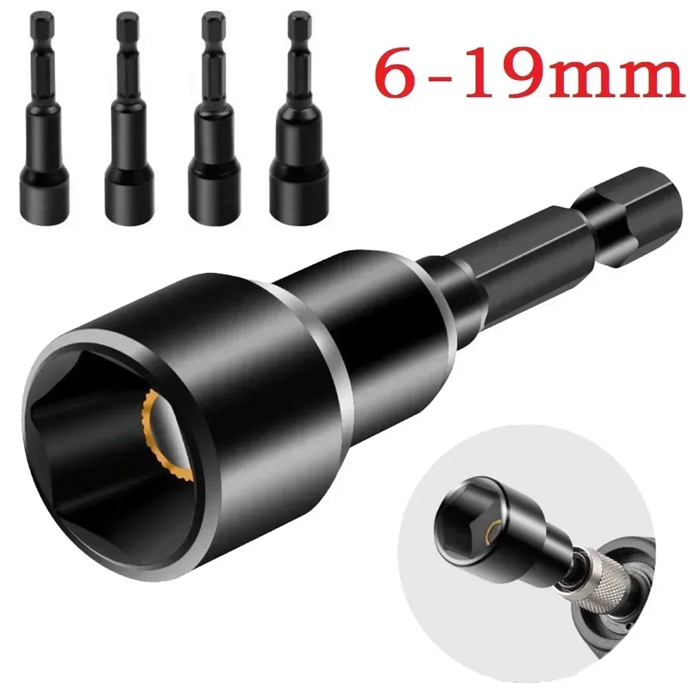 6-19mm Priză de impact Șurubelniță cu piuliță magnetică Adaptor priză adâncă 1/4 inch Capete cheie hexagonală Instrument de reparare a burghiului electric