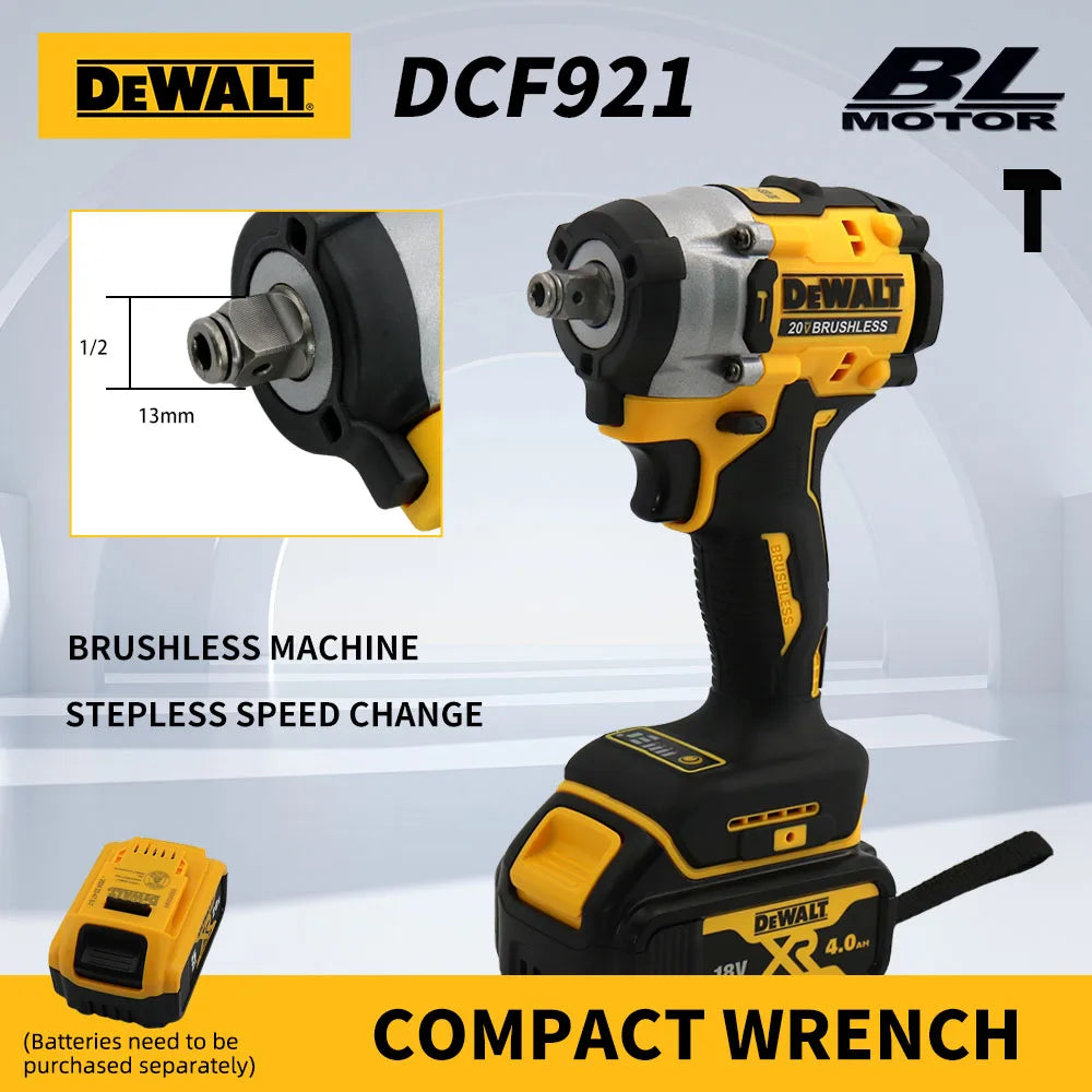 DEWALT DCF921 20V Cheie cu impact fără perii 1/2 inch Burghiu electric fără fir Uneltă electrică multifuncțională cu viteză variabilă