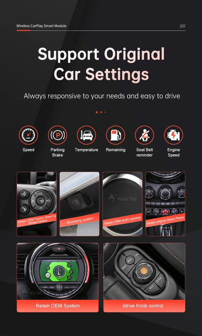 Road Top Wireless CarPlay Android Auto pentru Mini R55 R56 R57 R58 R59 R60 R61 F54 F55 F56 F57 Clubman Countryman Hardtop Cooper