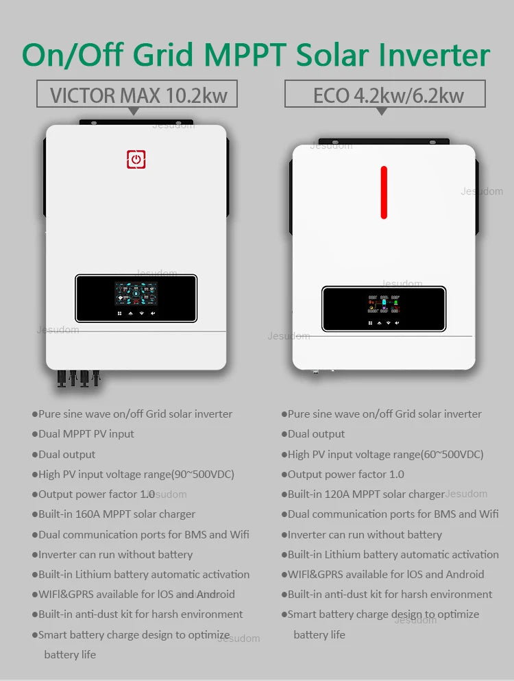 Dual Output On/Off Grid Solar Inverter4.2KW 24V 6.2KW 48V10.2KW With BMS Ports Dual MPPT PV Input Pure Sine Wave Hybrid Inverter