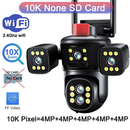 Caméra réseau WiFi 20MP 10K sans fil extérieur 10X Zoom quatre écrans cinq objectifs PTZ suivi automatique caméra de sécurité étanche CCTV