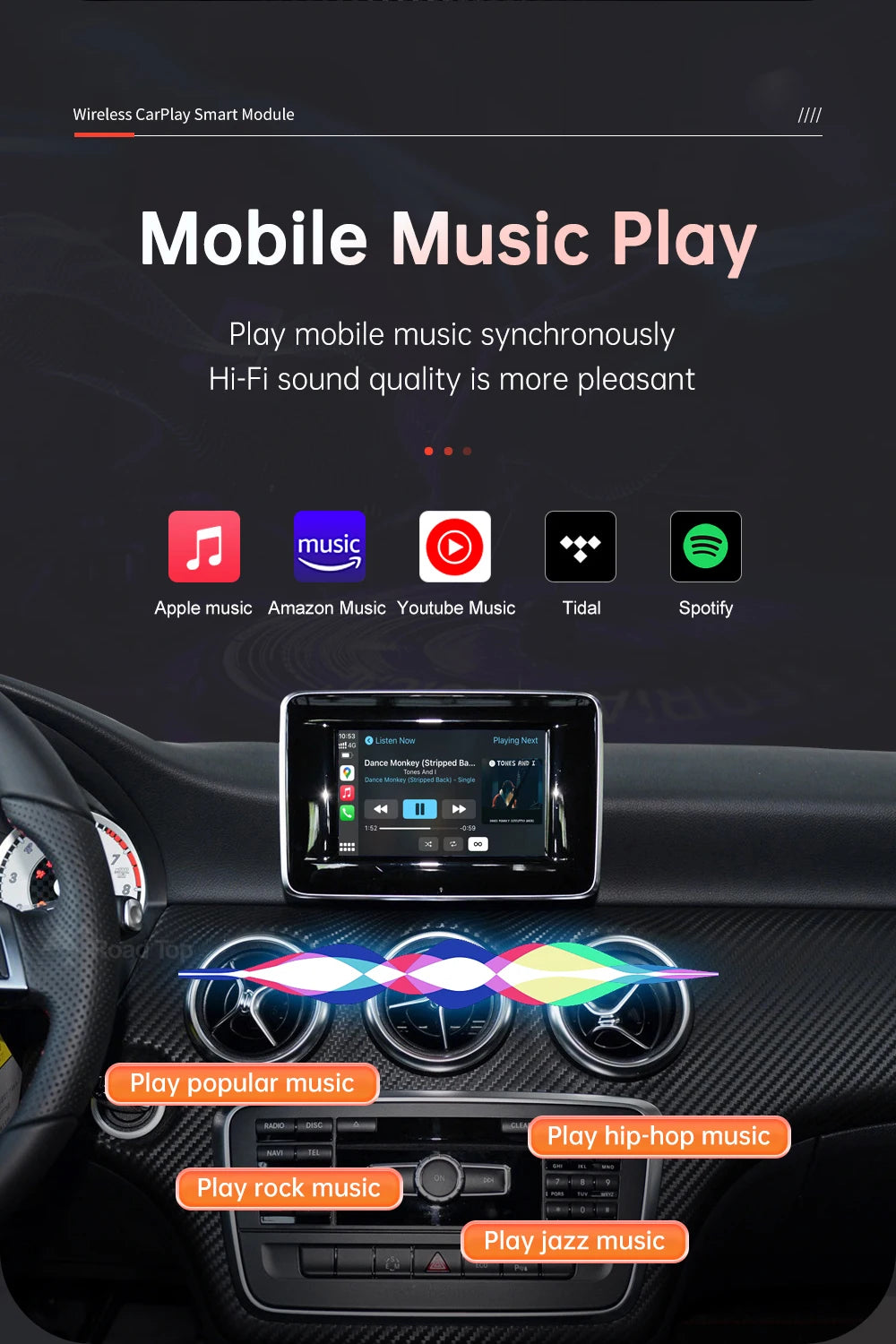 Road Top Wireless CarPlay For Mercedes Benz A B Class W176 W246 CLA GLA 2013-2015, with Android Auto AirPlay Car Play Functions