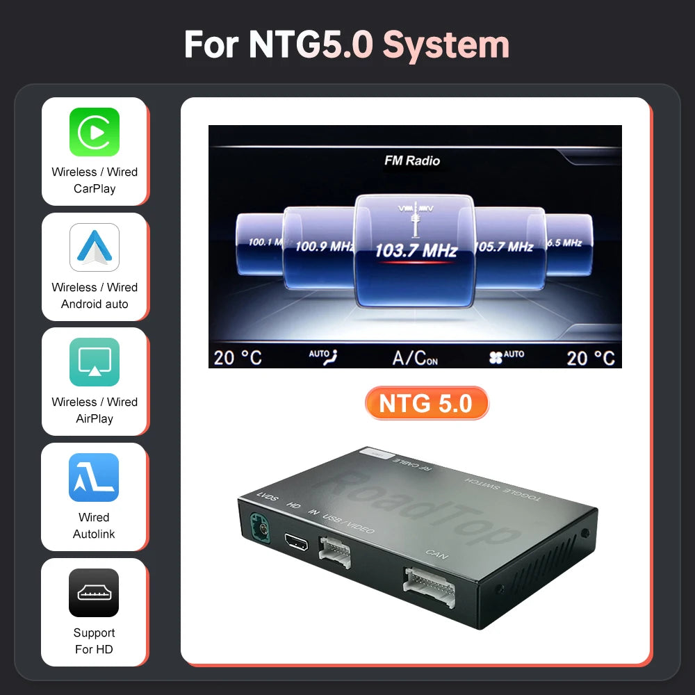 Road Top Wireless CarPlay for Mercedes Benz A B Class W176 W246 GLA CLA 2016-2018 with Android Auto Mirror Link AirPlay Function