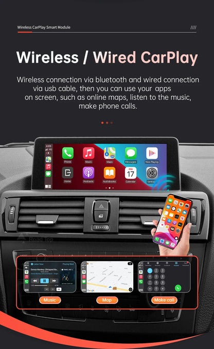 Decodor wireless CarPlay pentru BMW Seria 1 2 F20 F21 F22 F23 F45 2011-2020 NBT, cu MirrorLink Car Play Camera spate USB BT