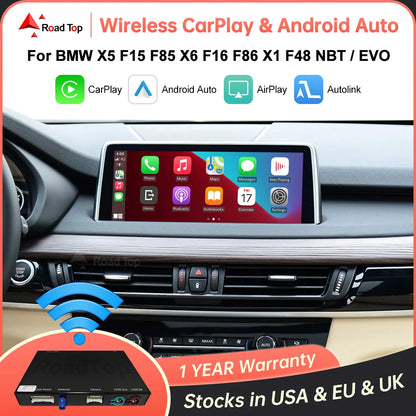 CarPlay sans fil pour BMW NBT, EVO X5 F15 F85 X6 F16 F86 2014-2020 X1 F48 2016-2020 avec Android Auto Mirror Link AirPlay Car Play