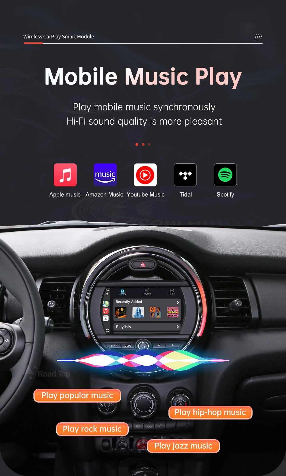 Wireless CarPlay Android Auto pentru Mini R55 R56 R57 R58 R59 R60 R61 F54 F55 F56 F57 Clubman Countryman Hardtop John Cooper