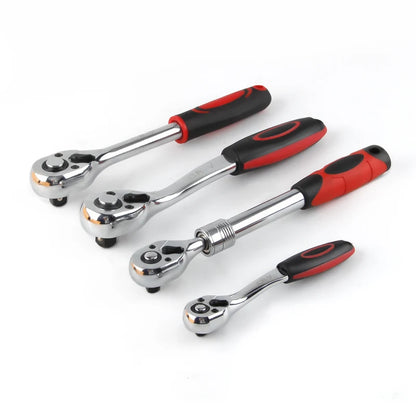 High Torque 72 Teeth Swivel Ratchet Wrench - 1/4", 3/8", 1/2" Drive Steel Socket Wrench with Quick Release