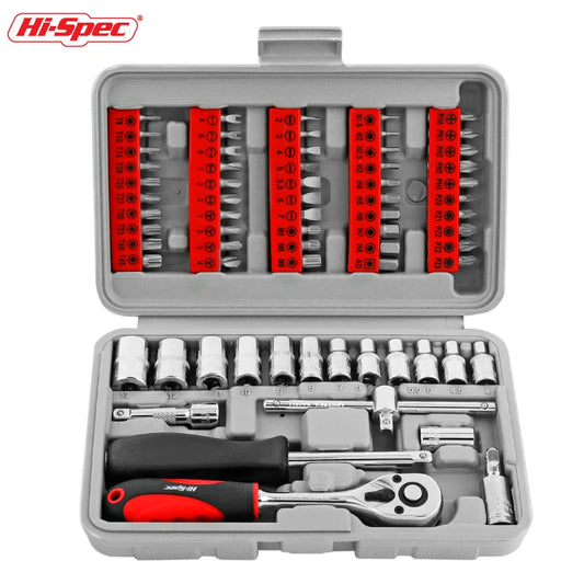 Hi-Spec 68pc 1/4  Socket Bit Set Metric Short Socket Crv Hex Torx Splined Bit Socket Set Hex Socket Repair Tool Kit M5-M8