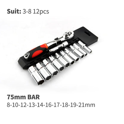 Crv Quick Release Reversible Ratchet Socket Wrench Set Tools with Hanging Rack 1/4"3/8''1/2'' Drive 6.35mm 10mm 12.5mm