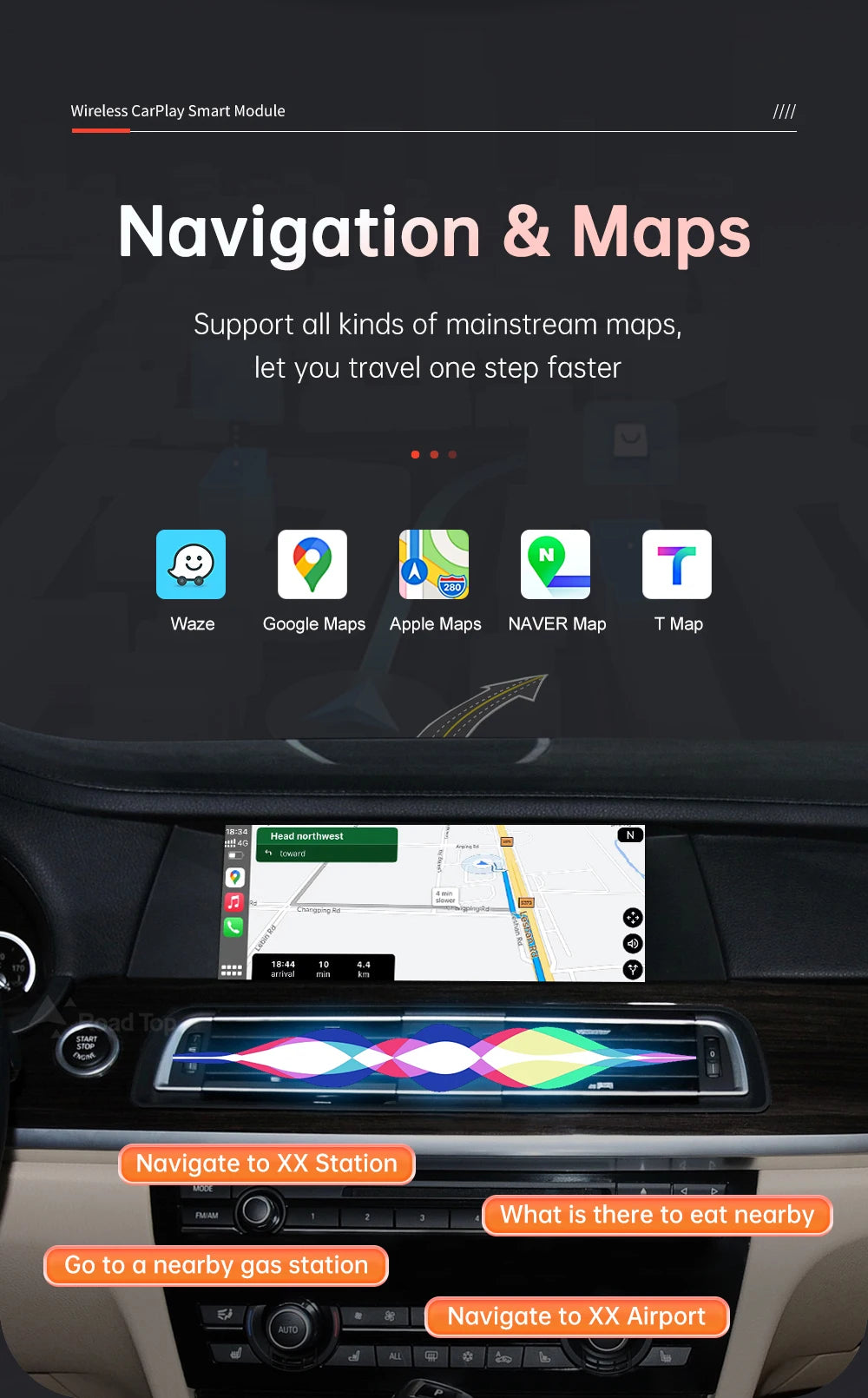 Road Top Wireless CarPlay Android Auto pentru BMW Seria 5 7 F10 F11 F07 GT F01 F02 F03 F04 2009-2016 cu Mirror Link Air Play