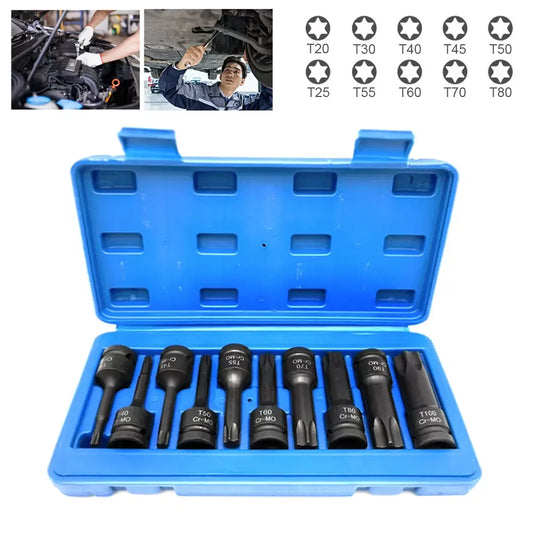 10 buc. chei de priză T20-T80 set de prize Set de chei cu tubula Set de scule pentru mașină 1/2 inch TORX socket Tool Instrumente pentru reparații auto