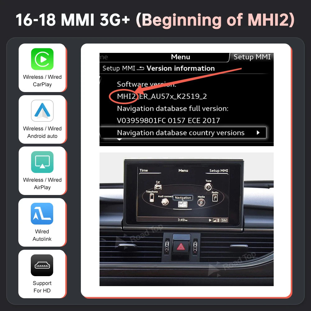 Road Top Wireless CarPlay for Audi A6 A7 2012-2018,with Android Auto Mirror Link AirPlay Bluetooth Rear Camera GPS Navigation