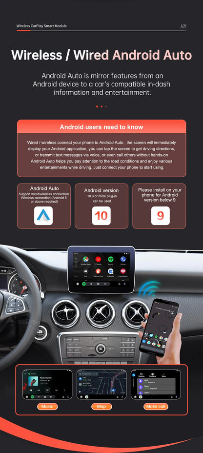 Road Top Wireless CarPlay for Mercedes Benz A B Class W176 W246 GLA CLA 2016-2018 with Android Auto Mirror Link AirPlay Function