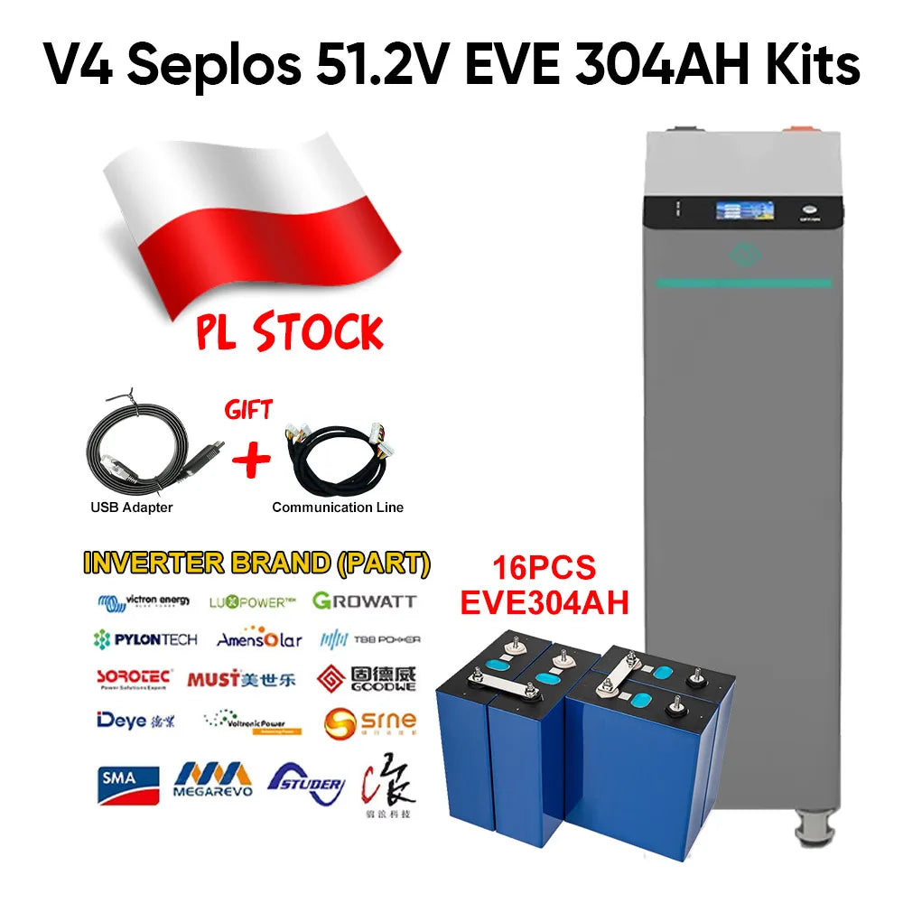 Poland Stock V4 Seplos15.5KWH  Lifepo4 Battery Kits EVE304 Grade A+ Battery With 10A Active Balancer Home Solar CAN RS485