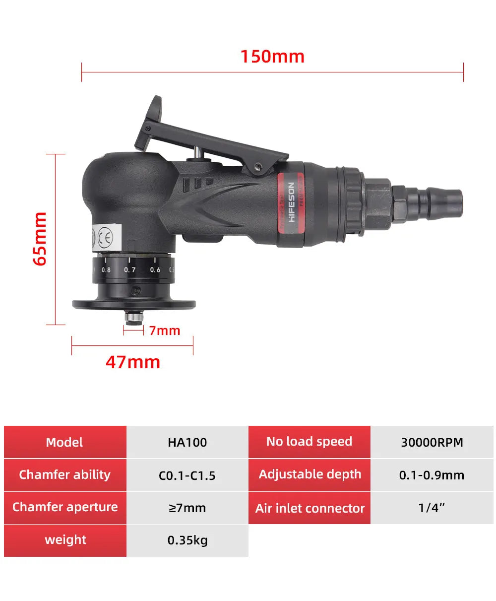 Pistol de teșire pneumatic HIFESON Instrument de teșire Mini polizor cu aer Debavurat Teșit Mașină de tăiat pentru repararea metalelor 30000RPM