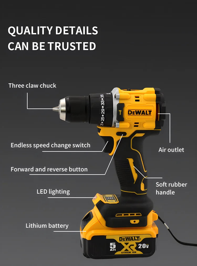 DEWALT DCD805 Unealta electrica fara perii Burghiu electric reincarcabila 20V 10mm Surubelnita fara baterie Cheie cu impact Instrument de gaurit compact