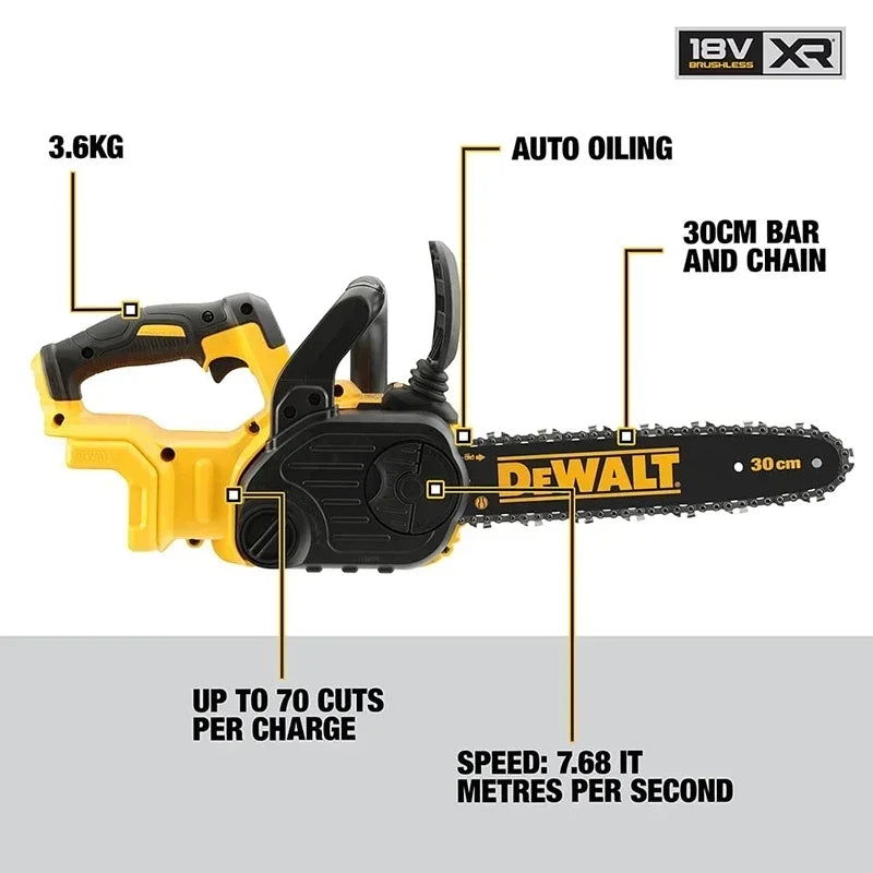 DEWALT DCM565N 20V Fierăstrău fără perii cu lanț, corp, mașină de tăiat lemn, ferăstraie electrice pentru tăiere, scule electrice de grădină DCM565