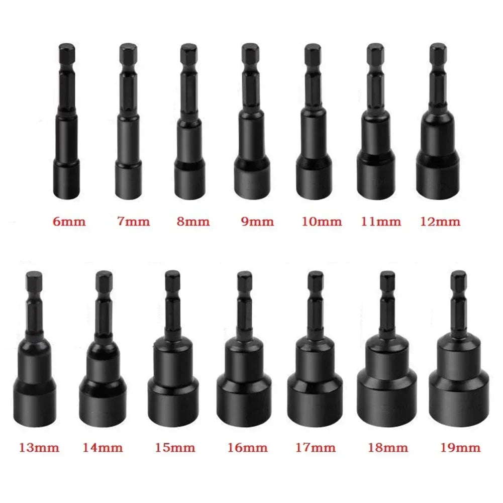 6-19mm Priză de impact Șurubelniță cu piuliță magnetică Adaptor priză adâncă 1/4 inch Capete cheie hexagonală Instrument de reparare a burghiului electric