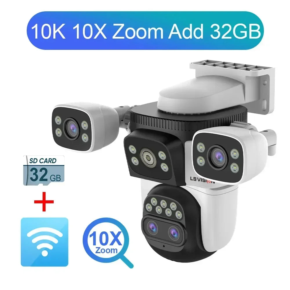 LS VISION 20MP 10X Zoom Patru Ecrane WiFi Cameră IP fără fir pentru exterior 10K Patru lentile PTZ Human Auto Tracking Camere de supraveghere