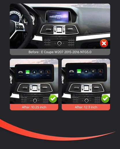 Écran d'affichage multimédia pour Benz E Coupé W207 2009-2016 NTG4.0/4.5/5.0 Carplay sans fil Android Auto Radio Navigation Airplay