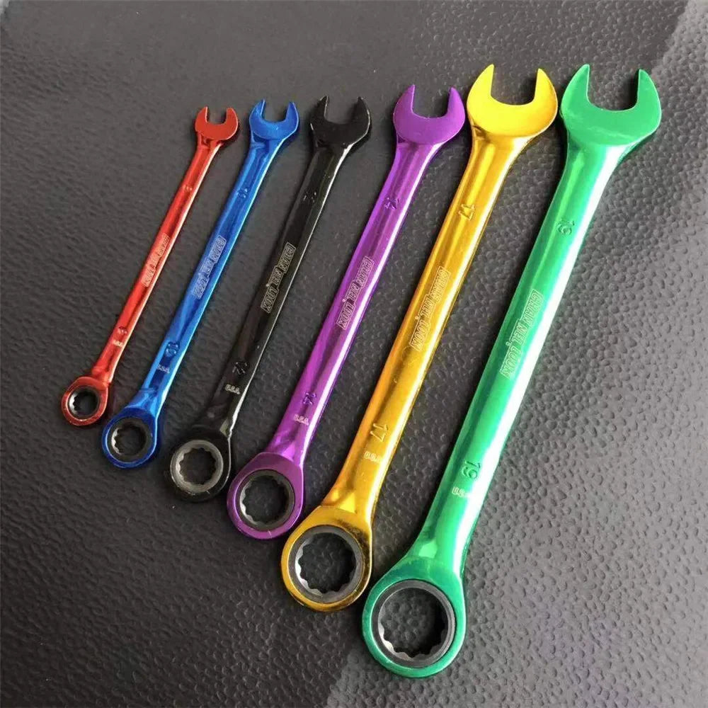 6pcs Color Ratchet  8/10/12/14/17/19mm Wrenches Dual-purpose Open Movable Multi-function Wrench Hex Key Hardware Hand Tools