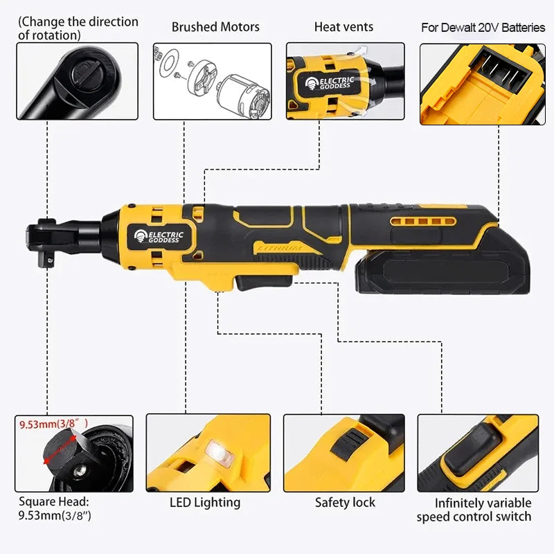 Electric Goddess Lithium Ratchet Wrench Removes Screws Nuts 3/8’ Drive Power Tools Household Multifunction High Power Handheld