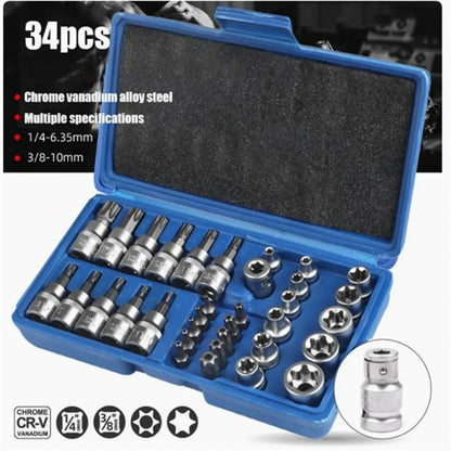 High Quality 34 in 1 Torx Star Socket and Bit Set Male/Female Electronic Safety Drill Driver Handheld Tool Torque Star Socket