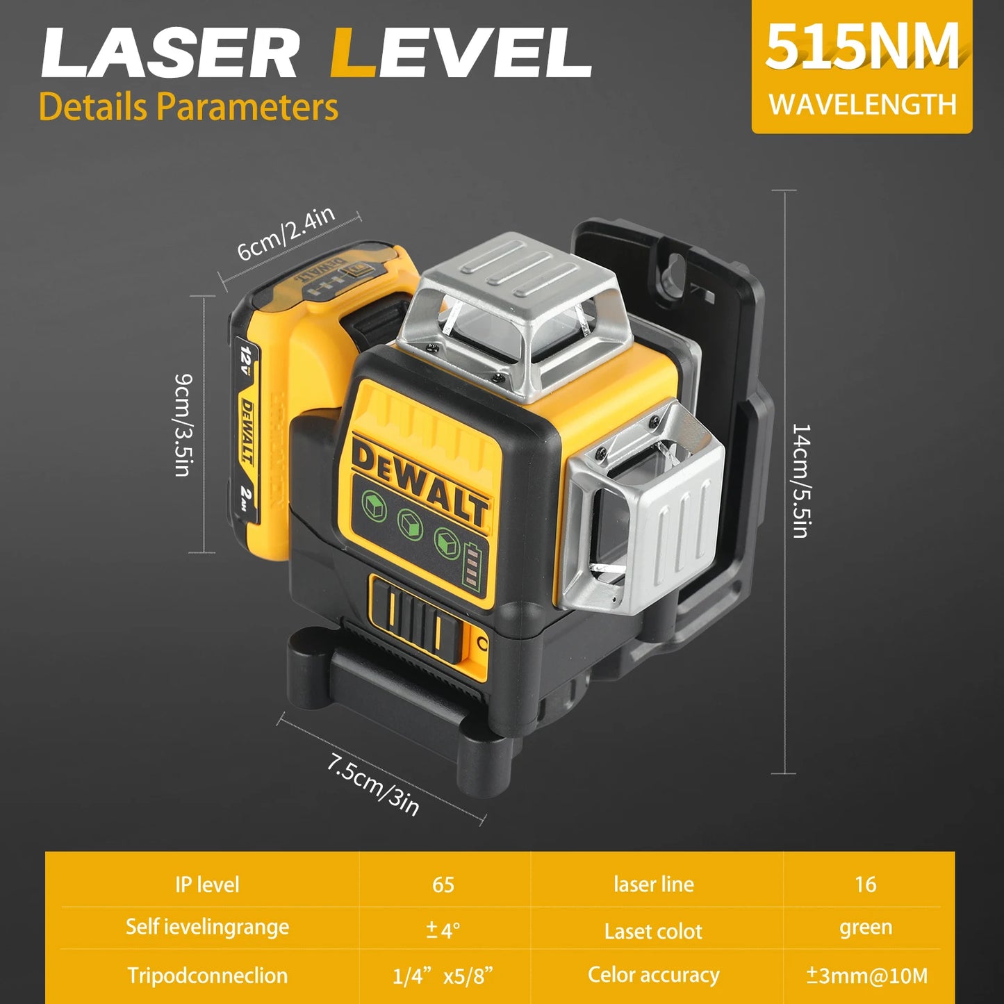 2025 Dewalt DW089LG 12 linii 3 laturi 360 de grade verticală 12 V baterie litiu nivel laser orizontal verde contor exterior