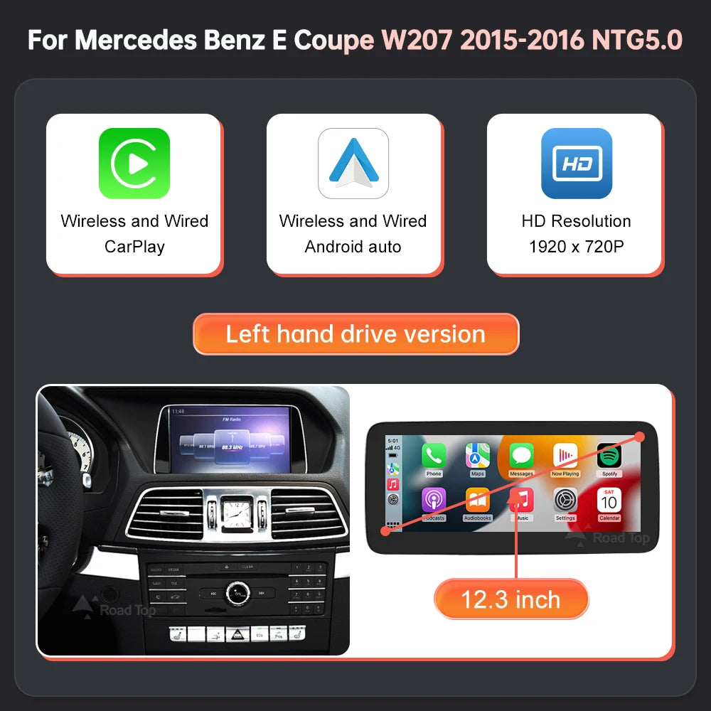 Écran d'affichage multimédia pour Benz E Coupé W207 2009-2016 NTG4.0/4.5/5.0 Carplay sans fil Android Auto Radio Navigation Airplay