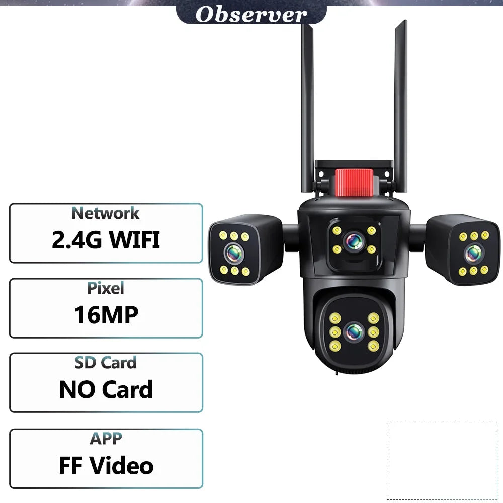 Caméras de sécurité WiFi 20MP 8K Cinq objectifs Quatre écrans Zoom 10X Caméra vidéo PTZ extérieure Suivi automatique 6K Surveillance CCTV étanche