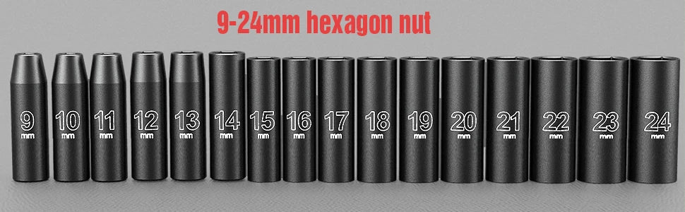 20pcs 1/2" Drive Metric Impact Socket Set Universal Socket Metric Drive Deep Socket Set Wrench for Air Pneumatic Repair Tools