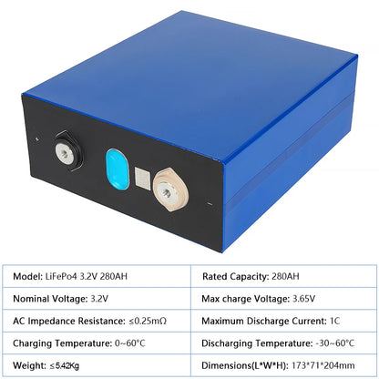 Lifepo4 Battery  EVE280AH Grade A 6000 Cycles Solar Battery Rechargeable Battery 12V 24V 48V Batteries Poland Stock Power Bank