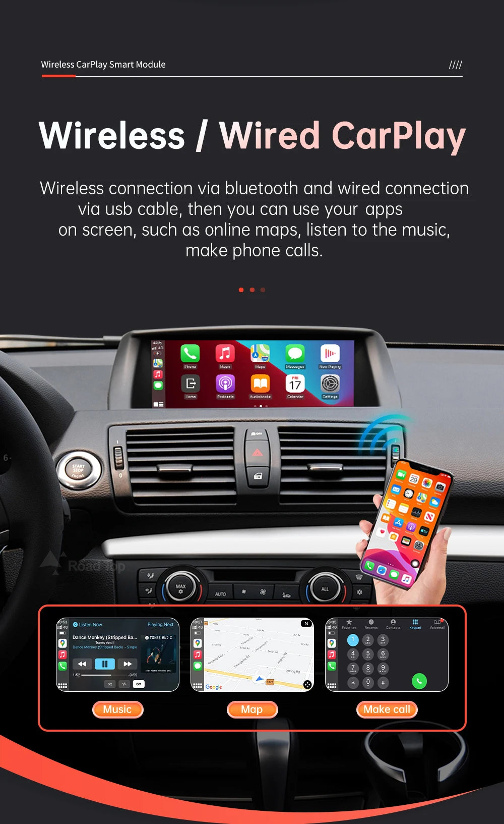 Wireless CarPlay pentru sistemul BMW CIC Seria 1 E81 E82 E87 E88 2008-2012 cu Android Auto Mirror Link AirPlay Car Play navigație