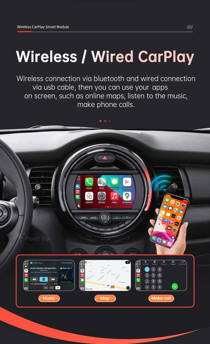 Road Top Wireless CarPlay Android Auto pentru Mini R55 R56 R57 R58 R59 R60 R61 F54 F55 F56 F57 Clubman Countryman Hardtop Cooper