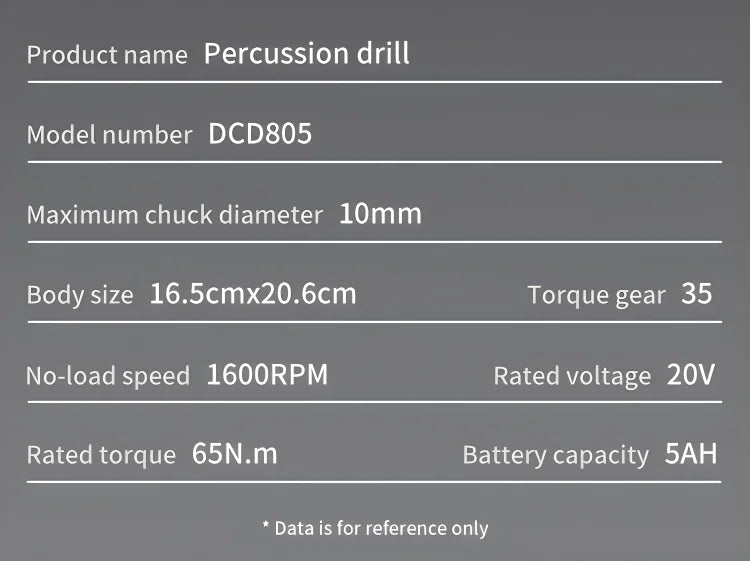 DEWALT DCD805 Unealta electrica fara perii Burghiu electric reincarcabila 20V 10mm Surubelnita fara baterie Cheie cu impact Instrument de gaurit compact