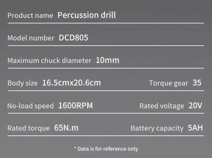 DEWALT DCD805 Unealta electrica fara perii Burghiu electric reincarcabila 20V 10mm Surubelnita fara baterie Cheie cu impact Instrument de gaurit compact